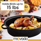Roasting Pan With Lid, Turkey Roaster Pan, Extra Large 15 lb Capacity, 18" Granite Oven Roaster Oval Shaped Speckled Enamel on Steel Cookware
