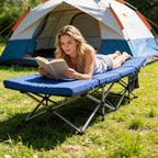 Slsy Oversized XXL Camping Cot with 2" Memory Foam Mattress, Upgraded Padded Folding Cot Bed with Carry Bag, Portable Sleeping Cot for Camping, Travel, Beach & Hiking