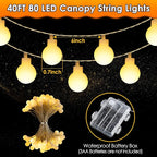 2 Pack LED Canopy Lights, 40ft 80LED Battery Powered Canopy Tent Lights Outdoor with 8 Modes, Warm White Canopy String Light for 10' x 10' Pop up Canopy Tent
