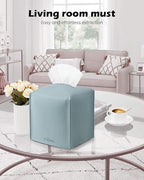 Tissue Box Cover for PU Leather, Modern Simple Solid Color Holder Square Tissue Bag, Ideal for Bathrooms,Office,Car,Nightstand,Outdoor Tent,Dining Table,5"X5"X5", Single Blue