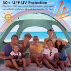 WhiteFang Beach Tent Anti-UV Portable Sun Shade Shelter for 3/4/6/8 Person, Extendable Floor with 3 Ventilating Mesh Windows Plus Carrying Bag, Stakes and Guy Lines