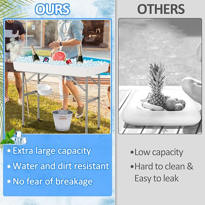 Dragosum Outdoor Cooler Table with Drain, Folding Ice Cooler Table with Removable Matching Skirt, Portable Table Coolers 4 Foot for Party BBQ Camping Wedding