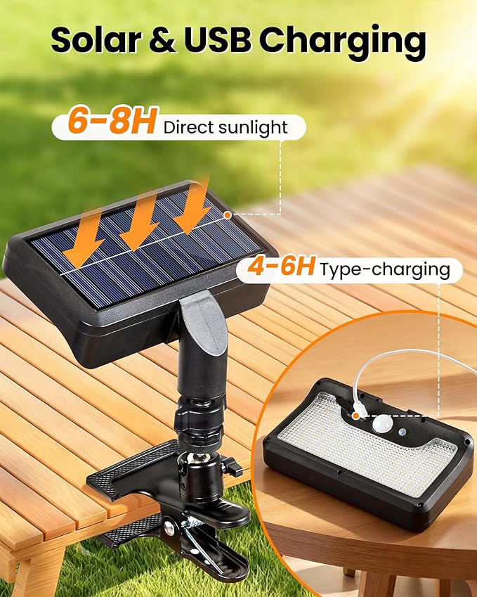 Clip on Solar RV Lights Exterior, 600LM RV Outdoor Lights with Motion Sensor, USB & Solar Dual Charging, 3000/5000/6000K Remote Control RV Porch Light for Camper, Motorhome, Trailer, Camping (2 Pack)