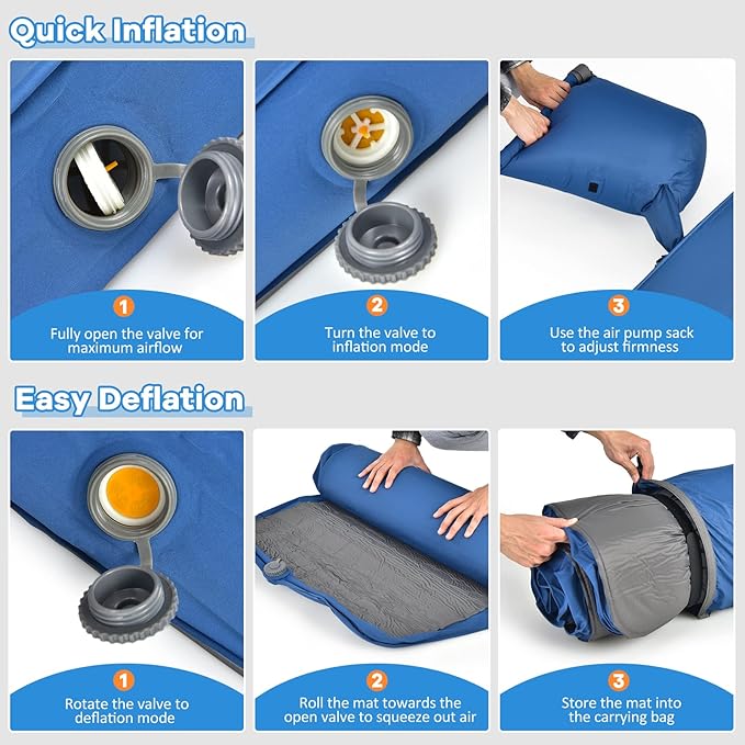 BestComfort Sleeping Pad for Camping with 2-in-1 Air Pump Sack Carry Bag, 4inch Inflatable Camping Mattress for Backpacking Hiking Car Traveling, Waterproof Ultralight Camping Sleeping Mat, Blue