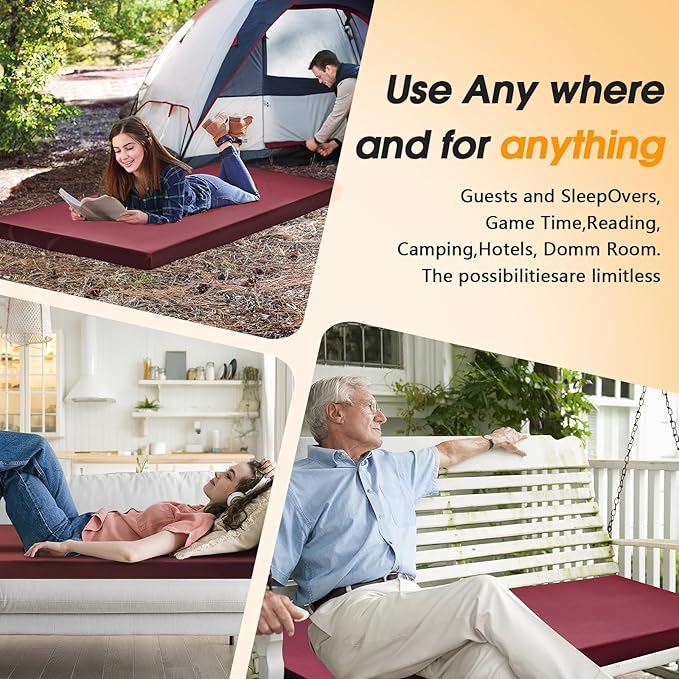 CYMULA Camping Cot Mattress 2in Memory Foam Sleeping Pad,Soft Warm Non-Slip Camping Mattress Topper with Retaining for Adults,Portable Roll up Pad for Travel(75 x30)（only Mattress）
