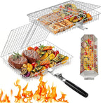 Grill Baskets for Outdoor Grilling, 3PCS Grilling Baskets with Removable Handle, Stainless BBQ Accessories for Vegetables, Fish, Shrimp, Outdoor Camping Cooking Tools Gifts for Men Dad