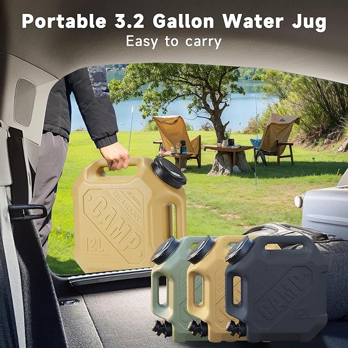 ASIEIT 3.2 Gallon Water Jug with Spigot, Portable Water Tank BPA Free, Leak-Proof Water Containers for Camping Water Storage Containers for Emergency Outdoor Hiking Picnic, Green/Black/Yellow