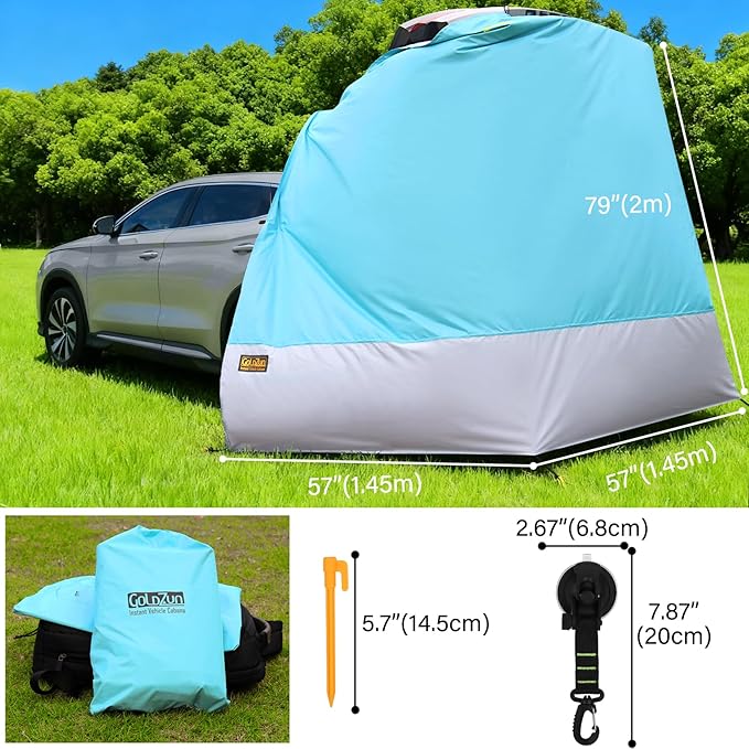 Hatchback Cabana with Magnets, 30 Second Setup Privacy Car Tent, Lightproof Changing Room for SUVs, Vans & MPVs, Turquoise & Blue