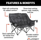 Lippert Big Bear Dark Grey Heated Folding Camping Loveseat with Power Banks, Four Heat Zones, 600-lb. Weight Capacity, 600D Polyester Fabric, High-Loft Cushioning, Zippered Carrying Bag - 2024043335