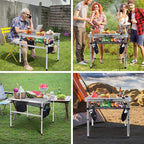C Square Folding Height Adjustable Aluminum Table - 23.6"x23.6" White, Mesh Bag, Carry Handle, Ideal for Grill, Camping, Outdoor, Card Games