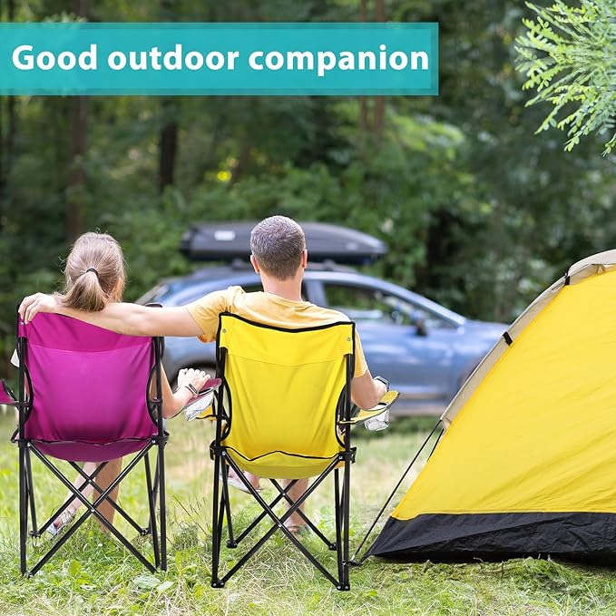 8 Pcs Folding Camping Chairs with Cupholder and Carry Bag Regular Size Portable Lightweight Lawn Chair with Mesh Side Pocket for Fishing Hiking Picnic Beach Outdoor Party (Stylish)