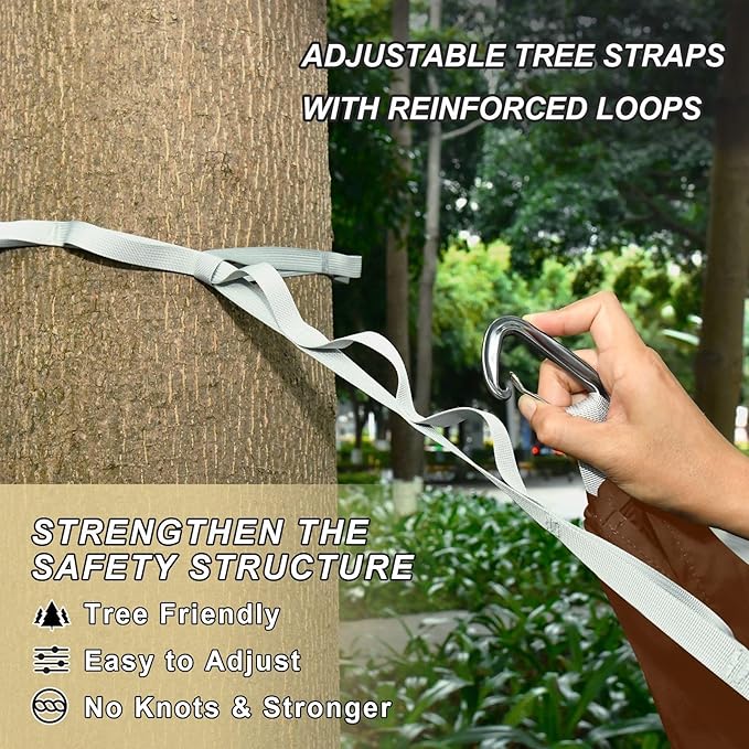 Coconut Brown Camping Hammock Hammocks with Straps, Tree Hammock 114" x 54"