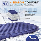 TOBTOS Camping Sleeping Pad with 9.0 R-Value, 4" Thick Inflatable Camping Mattress for All Season, Compact Insulated Sleeping Mat for Backpacking & Hiking (Mummy)
