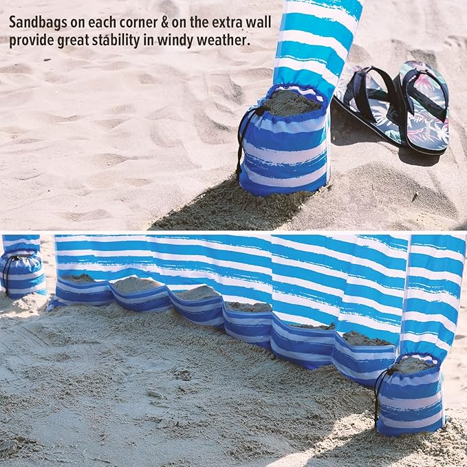 Qipi Beach Cabana - Easy to Set Up Canopy, Waterproof, Portable 6' x 6' Beach Shelter, Included Side Wall, Shade with UPF 50+ UV Protection, Ultimate Sun Umbrella - for Kids, Family & Friends