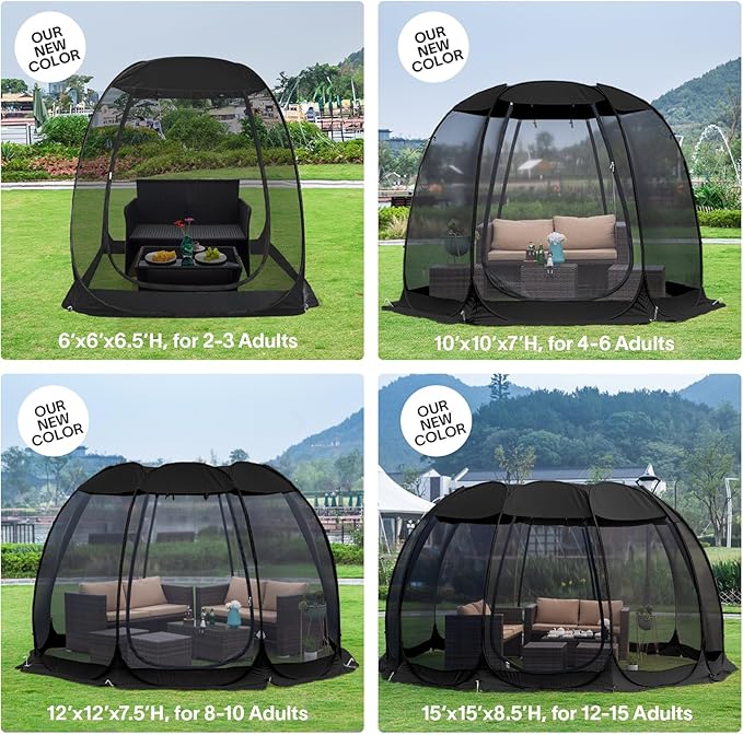 Alvantor Pop Up Screen House Gazebo with Mosquito Netting, Instant UV Resistant Sun Shelter for Patio & Backyard, Portable Canopy Tent for 2-10 Person