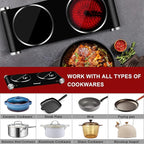 Hot Plate, Techwood 1800W Dual Electric Stove, Countertop Stove Double Burner for Cooking, Infrared Ceramic Hot Plates Double Cooktop, Brushed Stainless Steel Easy to Clean Upgraded Version, Black