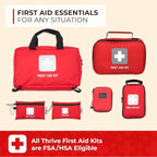 Thrive Mini First Aid Kit - Compact Travel Essentials Pack - Waterproof Camping Essentials Set - Portable Car First Aid Kit & Hiking Supplies Pouch - 66-Piece Set, Red Shell Case