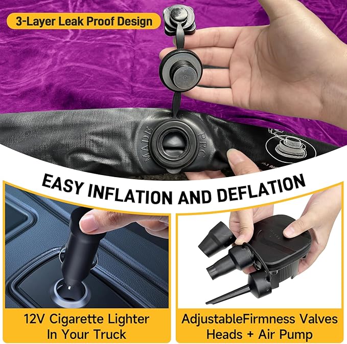Umbrauto Truck Bed Air Mattress for 6-6.5ft Full Size, Upgraded Thickened Inflatable Mattress with Pump, Pick Up Airbed for Truck Tent Camping, Purple