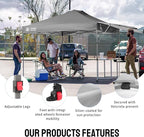 CROWN SHADES 10x10 Pop up Canopy Tent, Instant Commercial Canopy with Extend Awning, Patended Centerlock, 150D Silver Coated Fabric, 4 Ropes, 8 Stakes, 4 Weight Bags, STO 'N Go Bag, Grey