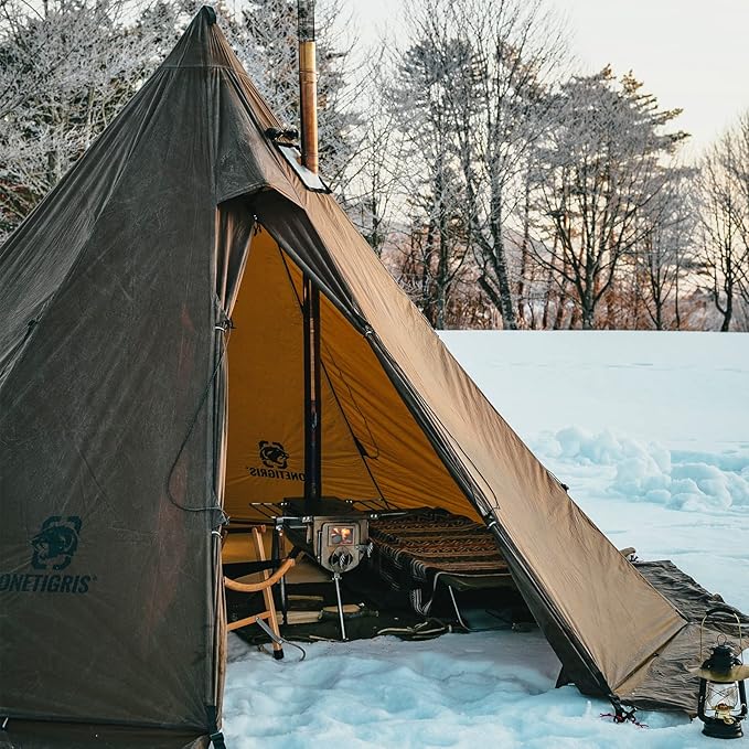 OneTigris Rock Fortress Hot Tent with Stove Jack, 4 Season, 4-6 Person Tipi for Camping, Backpacking, Hunting, Fishing - Waterproof, Wind-Proof