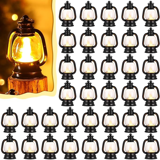 Ferraycle 72 Pcs Mini Lantern Decor 4 Inch Western Lantern Table Centerpiece Small Vintage Camping Hanging Lamp Ornaments Bulk for Cowboy Cowgirl Wedding Halloween Christmas (4 Inch,Black)