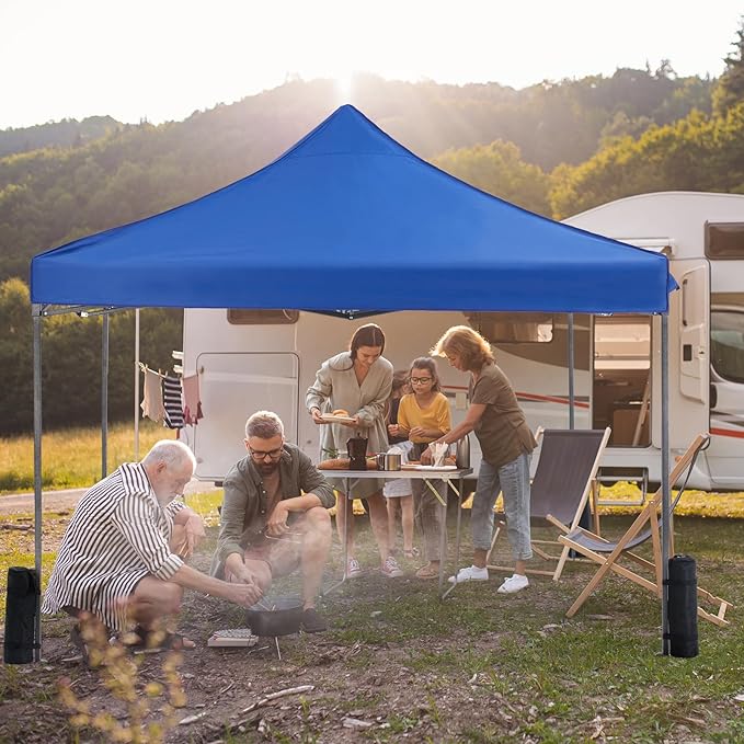 OLIXIS 10x10 Ft Waterproof Pop Up Canopy Tent, Portable Outdoor Shade Shelter with Sand Bags, Ideal for Beach, Backyard Parties & Events, Classic Blue
