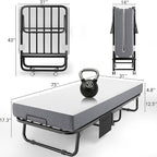 Folding Bed with Memory Foam Mattress, 75" x 31" Cot Size Portable Foldable Bed with Movable Wheels, Space-Saving Sturdy Metal Frame, Twin Rollaway Bed for Adults for Guest Room, Apartment, Camping