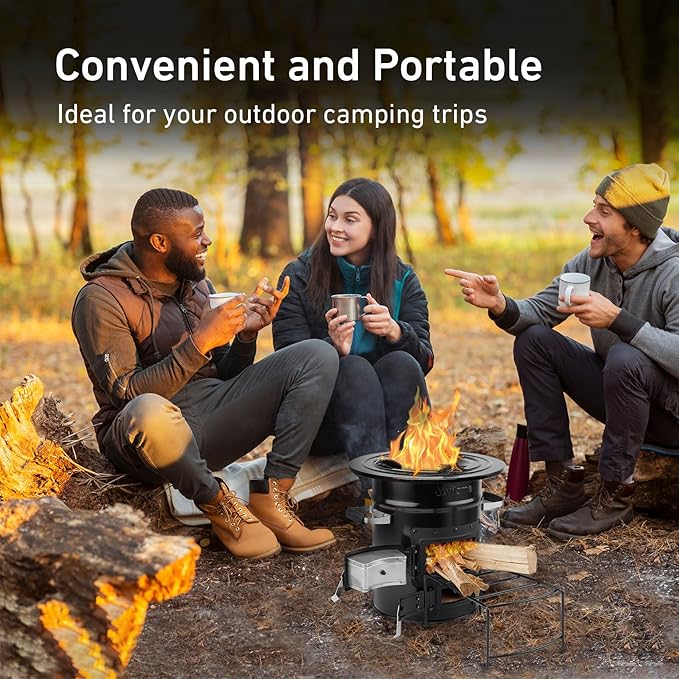 Skyflame Wood Burning Rocket Stove, Portable Camping Stove for Outdoor Cooking, Backpacking, RV and Survival, Essentials Camping Gear - Black