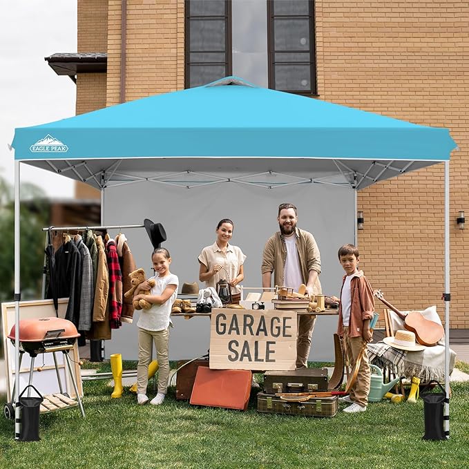 EAGLE PEAK Commercial Canopy 10x10 Pop Up Canopy Tent with 1 Sidewall, Easy Setup Heavy Duty Instant Event Shelter for Vendors & Markets, Outdoor Sun Shade, Light Blue