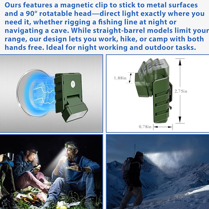 Clip on Hat Light,Magnetic,Artist Limited Edition,USB C Cap Lights Clip on 220 Lumens with Red Light for Everyday Carry, Camping, Hiking Night Working, Running, Fishing(Green)