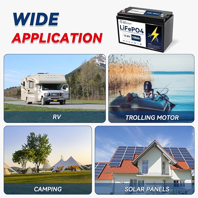 12V 100Ah LiFePO4 Lithium Battery Rechargeable Iron Phosphate Battery with 100A BMS Deep Cycle, Perfect for Boat Motor, Travel Trailer, RV, Marine, Solar, Lighting