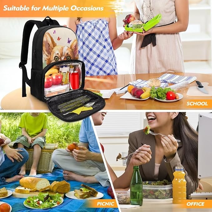 Corgi Floral Elementary Middle High Student Backpack All-In-One Laptop Backpack Computer Bag Meal Prep Backpack Cute Kids Dayback for Picnic Travel Camping Outdoor Casual