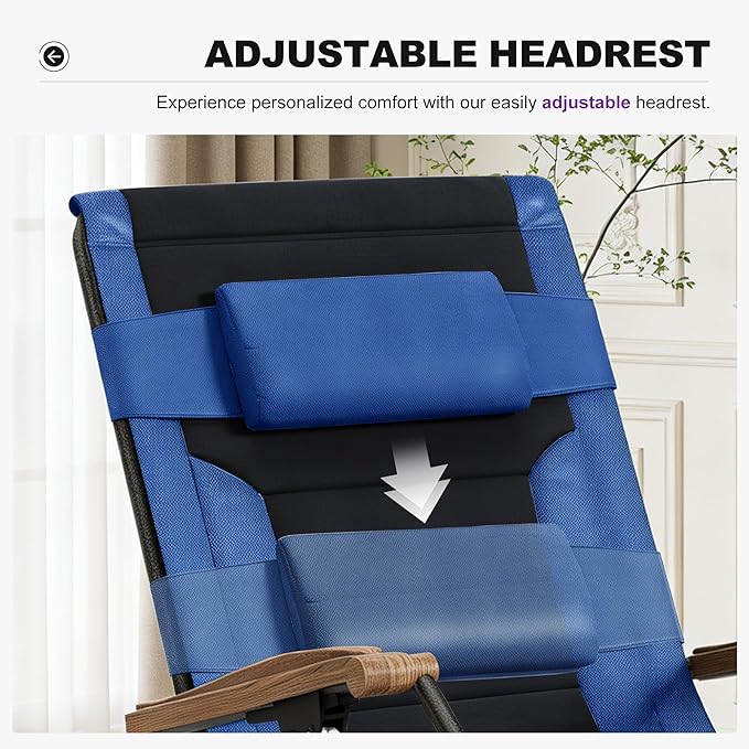 PURPLE LEAF Extra Wide Outdoor Reclining Chair Set of 2 Patio Zero Gravity Chaise Lounge Folding Chair with Quilted Cushion Adjustable Headrest for Lawn Camping Beach Pool Navy Blue and Black