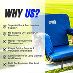 BRAWNTIDE Stadium Seat for Bleachers with Back Support - Wide Padded Reclining Bleacher Seat, Portable Folding Stadium Chair with Armrests, Hooks, Straps, Cup Holders & Pockets for Games & Concerts