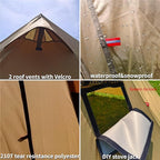 DANCHEL OUTDOOR HT02 4 Season Hot Tent With Stove Jack - Waterproof Yurt for 1-3 Person Backpacking, 6.6lbs, 210T Rip-Stop Polyester, Brown, 10.5ft/3m Diameter