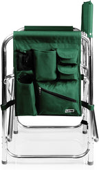 PICNIC TIME Sports Chair with Side Table and Armrest Caddy, Lightweight Aluminum Folding Outdoor Camping Chair for Adults, Portable Director Style Lawn Seating with Pockets & Strap, (Hunter Green)
