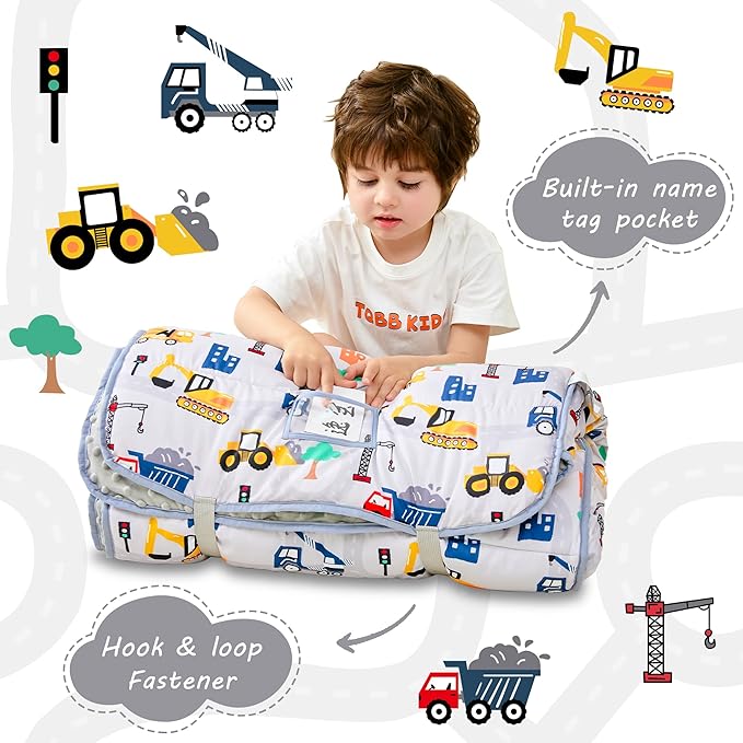Toddler Nap Mat with Pillow and Blanket, Extra Large Rolled Napping Mats,Slumber Bags for Boys Girls,Kids Sleeping Bag for Daycare, Preschool Travel Camping