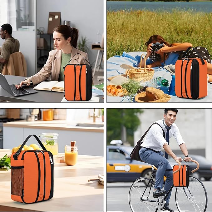 BEIMILY Lunch Box for Men Women Adults,Small Insulated Lunch Bag for Office Work Picnic,Reusable Portable Lunchbox,Soft Cooler Tote Bag(Orange)