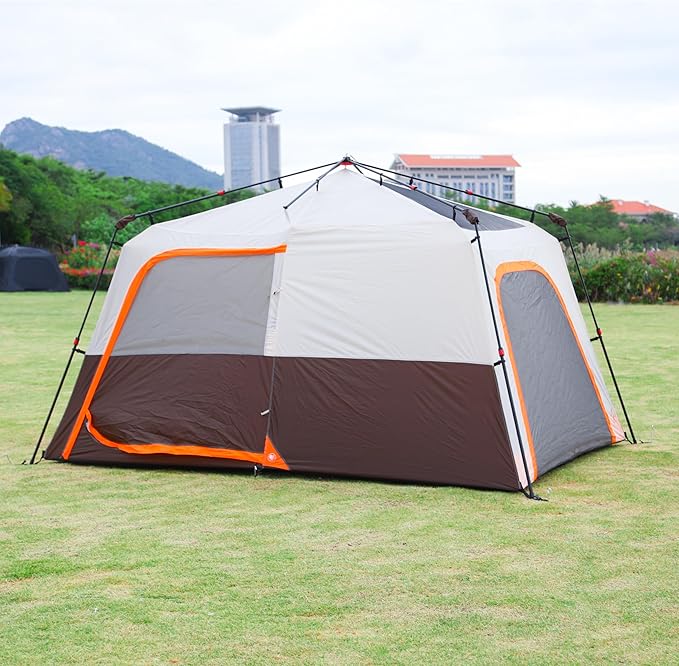 KTT Extra Large Tent 10-12-14 Person(B),Family Cabin Tents,2 Rooms,3 Doors and 3 Windows with Mesh,Straight Wall,Waterproof,Double Layer,Big Tent for Outdoor,Picnic,Camping,Family Gathering