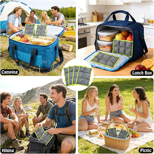 4pcs Reusable Ice Packs for Lunch Boxes & Coolers, (6”x4”x0.7”) Slim Freezer Packs for School Lunch Bags, Small Non-Toxic Cooler for Picnic & Camping