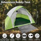 XL 4 Person Dome Camping Tent, Double Layer Waterproof, Removable Rain Fly, for Outdoor Hiking, Fishing