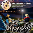 Outdoor Rug 6x9Ft, Solar Powered Outdoor Camping Rug with 94LEDs Strip Lights, Waterproof Plastic Reversible Outdoor Straw Rug, Rug Mat for RV Camping Patio Beach Balcony House Deck Picnic