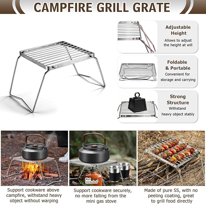 18Pcs Camping Cookware Mess Kit, Joyfair 7.8” Nonstick Camp Cooking Utensil Set (Pot, Pan, Kettle, Grill Grate), Outdoor Backpacking Gear Open Fire Essentials Accessories, Compact/Portable/Lightweight