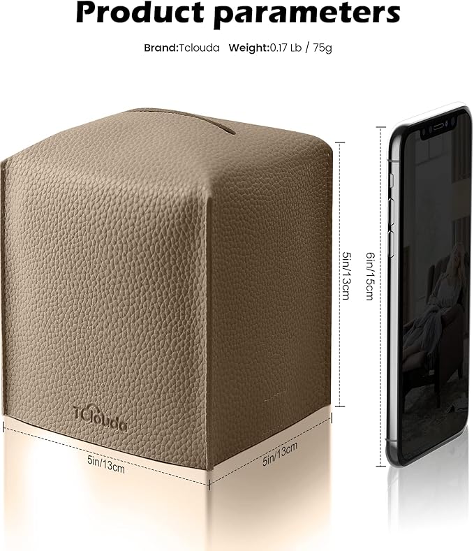 Tissue Box Cover for PU Leather, Modern Simple Solid Color Holder Square Tissue Bag, Ideal for Bathrooms,Office,Car,Outdoor Tent,Dining Table,5"X5"X5", Double Cocoa Brown