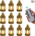 Mini Lanterns with Remote Control: 10 Pcs Gold Lantern with Timer Dimmer Table Centerpieces Decorations for Ramadan Wedding Party Camping Decor