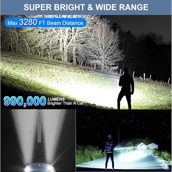 Flashlights High Lumens LED Rechargeable, 99,000 Lumen Super Bright Flashlight High Power USB Flash Light,Waterproof Handheld LED Flashlight for Camping Hiking