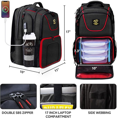 519 Fitness Meal Prep Backpack,Insulated Cooler Lunch Backpack with Computer Compartment,Hiking Picnic Cooler Backpack For Men and Women,3 Meal Containers,2 Ice Packs and Protein Shaker Included