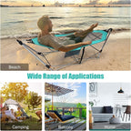 Portable Folding Hammock w/Side Pocket, Lounge Camping Bed w/Metal Stand & Anti-tip Buckles, Outdoor Camping Hammock with Carrying Bag for Patio Garden Yard, Easy Assembly (Turquoise)