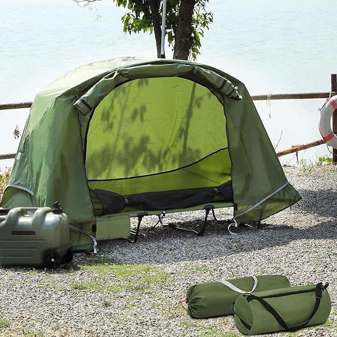 REDCAMP 1 Person Camping Cot Tent for Adults, Waterproof Elevated Tent with Cot for Trip, Picnic, Army Green 75"x28"x48"