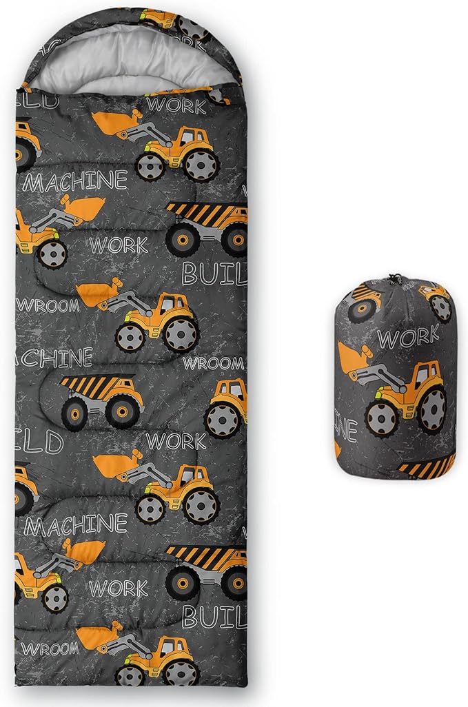 Datura home Kids Sleeping Bag for Boys,Work Machine Truck Excavator-Lightweight Warm Outdoor Indoor-Waterproof Cold Weather Resistant Sleeping Bag for Camping Hiking(Excavator 32"*90")